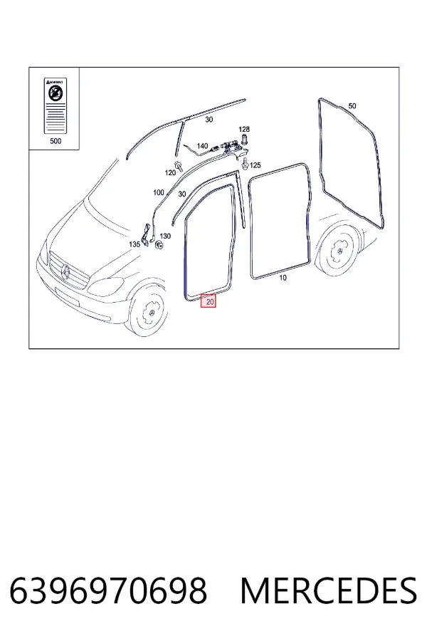 Уплотнитель двери передней левой (на кузове) A6396970698 Mercedes