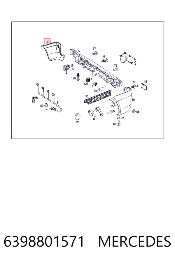 A6398801571 Mercedes Клык заднего бампера правый