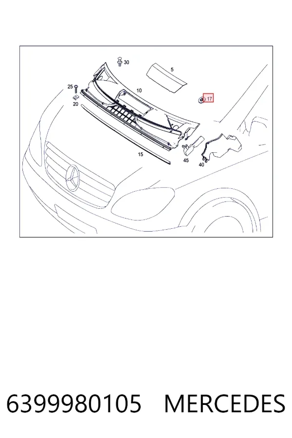 Заглушка болта крепления жабо 6399980105 Mercedes