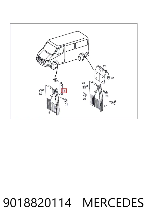 Комплект монтажный брызговиков передних 9018820114 Mercedes