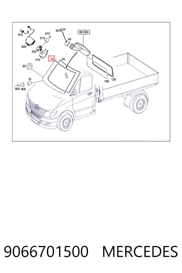 Лобовое стекло A9066701500 Mercedes