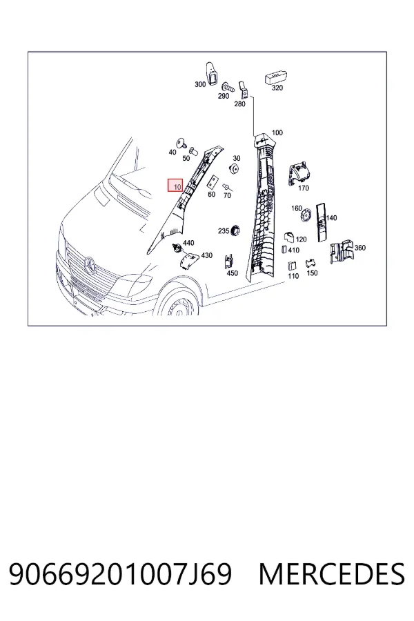 Обшивка стойки кузова внутренняя передняя правая Mercedes A90669201007J69 цена, от 38.01 USD