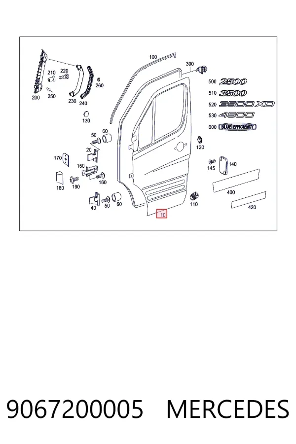 Дверь передняя левая 9067200005 Mercedes