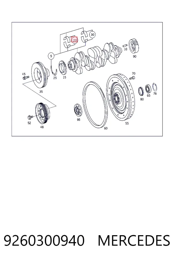Купить A9260300940 Mercedes Вкладыши коленвала коренные, комплект, 1-й ремонт (+0,25)