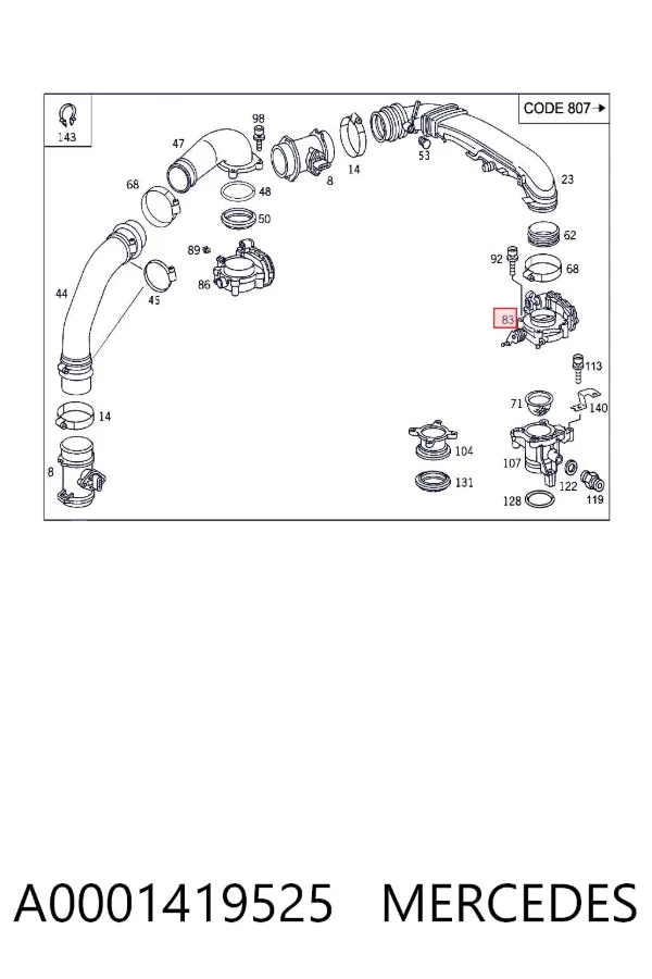 Дроссельная заслонка A0001419525 Mercedes