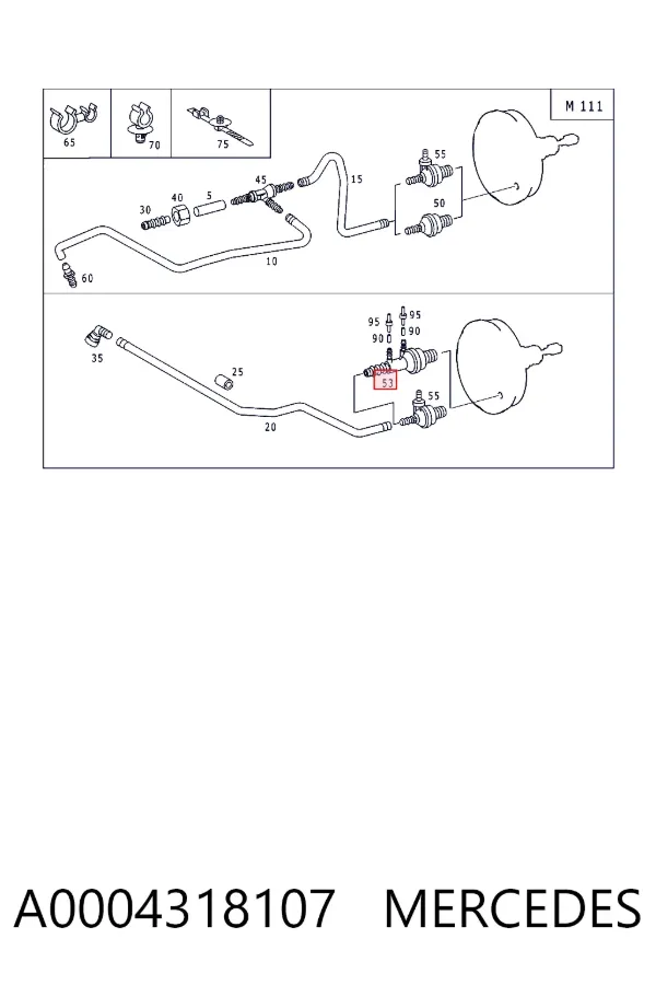 Клапан вакуумного усилителя тормозов A0004318107 Mercedes