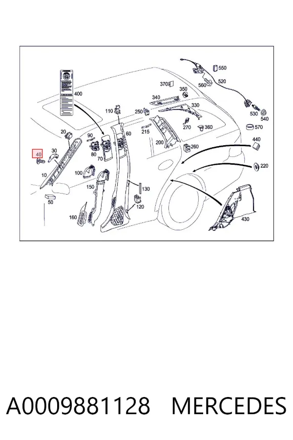 Пистон (клип) крепления обшивки крышки багажника A0009881128 Mercedes