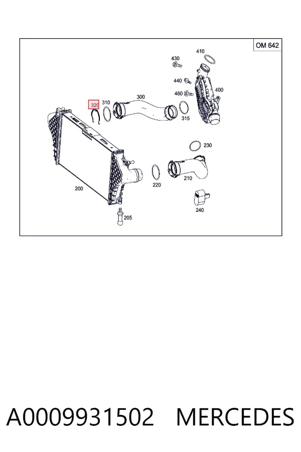 Скоба патрубка интеркуллера A0009931502 Mercedes