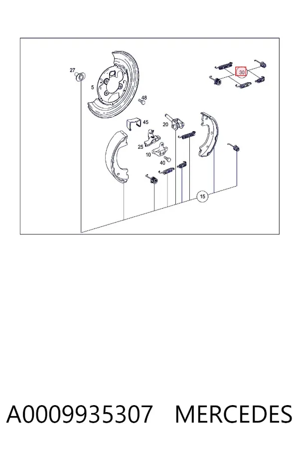 Монтажный комплект задних барабанных колодок A0009935307 Mercedes
