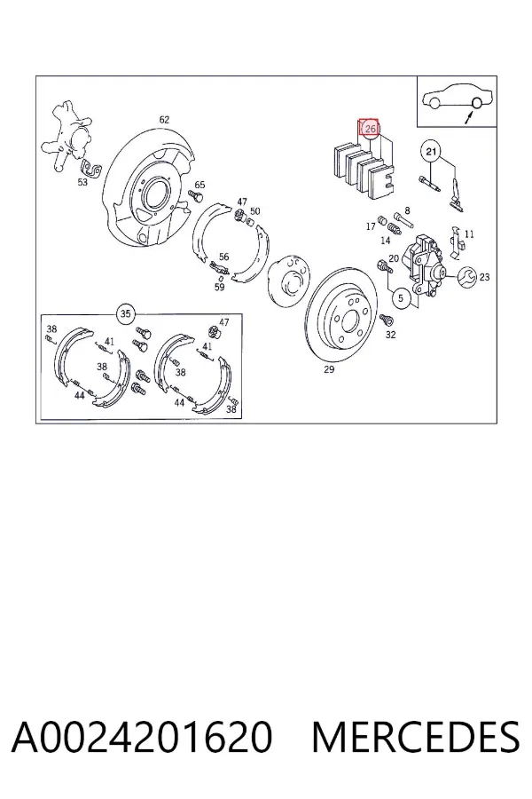 Задние тормозные колодки A0024201620 Mercedes
