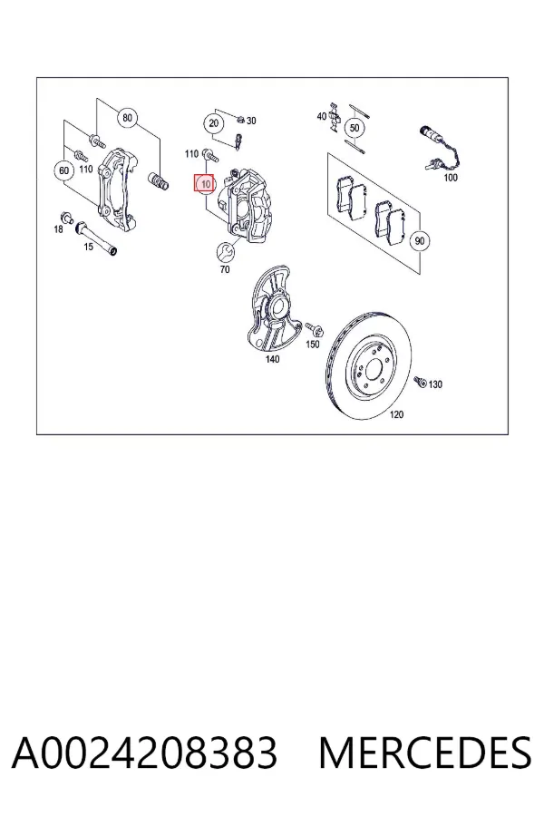 Суппорт тормозной передний левый A0024208383 Mercedes