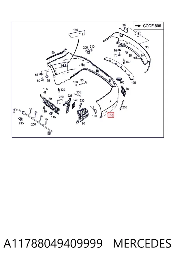 Бампер задний Mercedes A1178804940 цена, от 78.46 USD