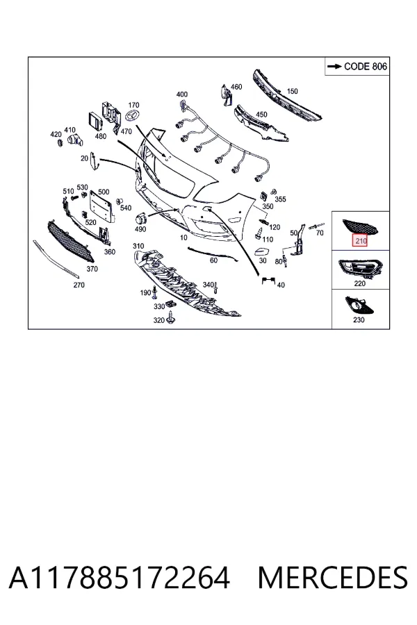 Решетка бампера переднего левая A117885172264 Mercedes