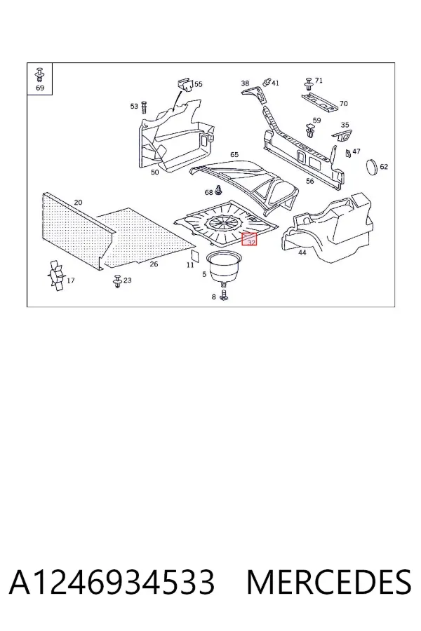 Облицовка багажного отсека нижняя A1246934533 Mercedes