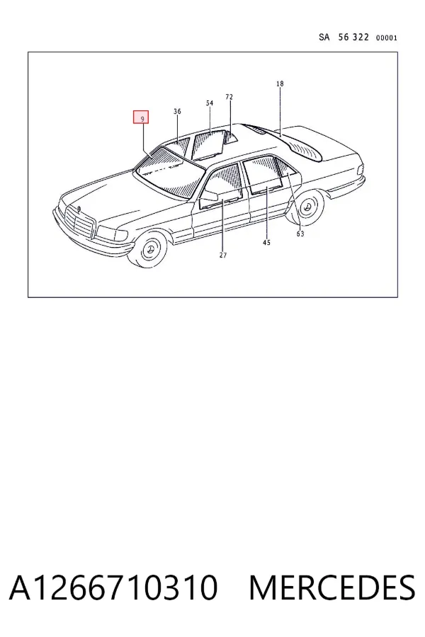 Лобовое стекло Mercedes S W126