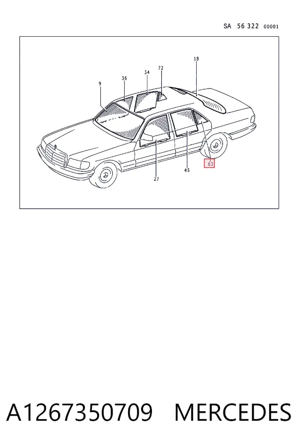Стекло-форточка двери задней левой A1267350709 Mercedes