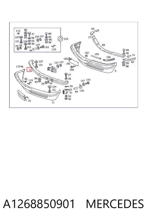 Передний бампер A1268850901 Mercedes