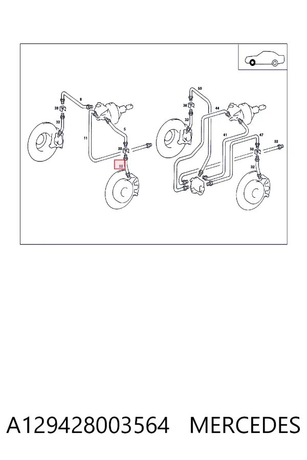 Шланг тормозной передний A129428003564 Mercedes