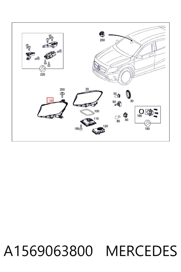 Правая фара A1569063800 Mercedes
