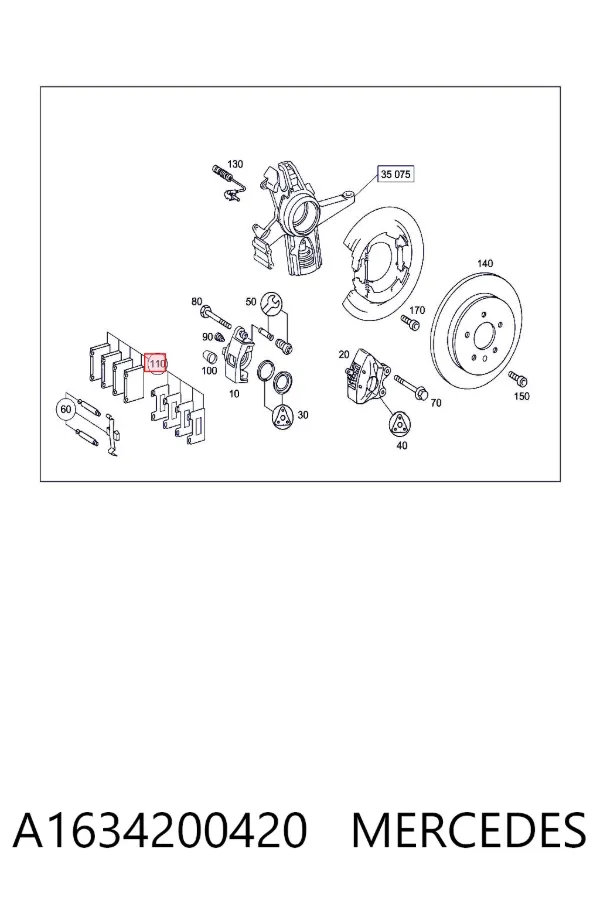 Задние тормозные колодки A1634200420 Mercedes