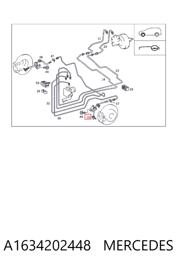Шланг тормозной передний левый A1634202448 Mercedes