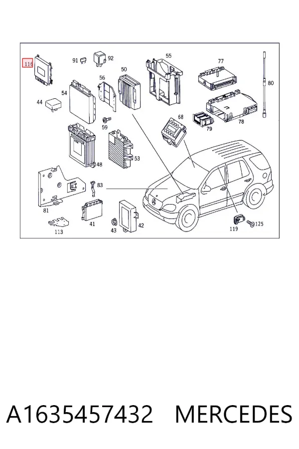 Модуль управления парктроником A1635457432 Mercedes