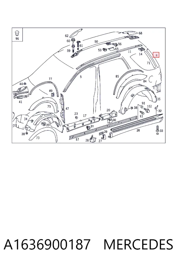 Накладка стойки кузова внешняя задняя левая A1636900187 Mercedes