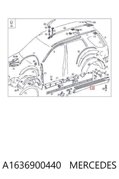Накладка (молдинг) порога наружная правая MERCEDES A1636900440