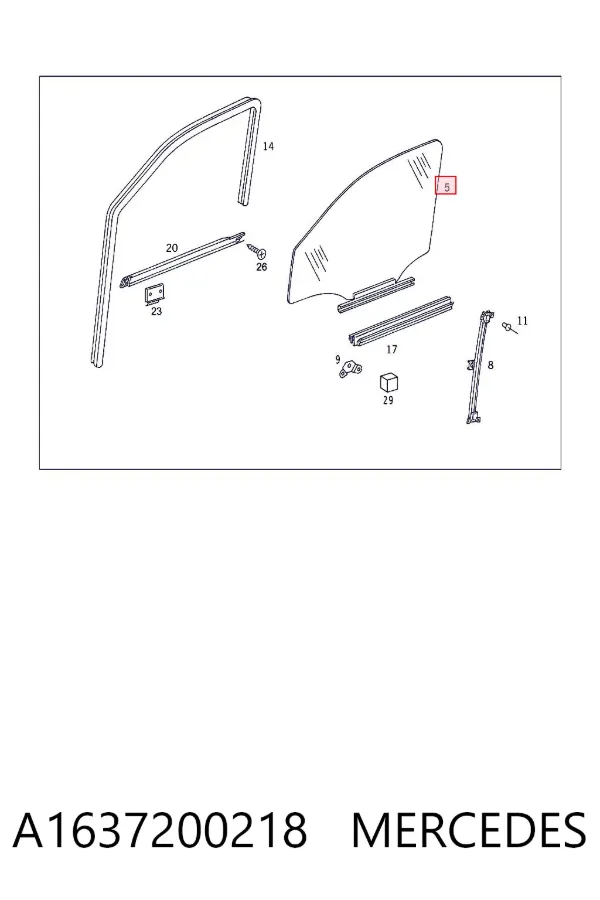 Стекло двери передней правой A1637200218 Mercedes
