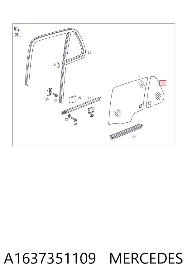 Стекло двери задней левой A1637351109 Mercedes
