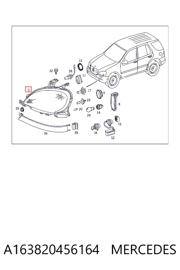 Левая фара A163820456164 Mercedes