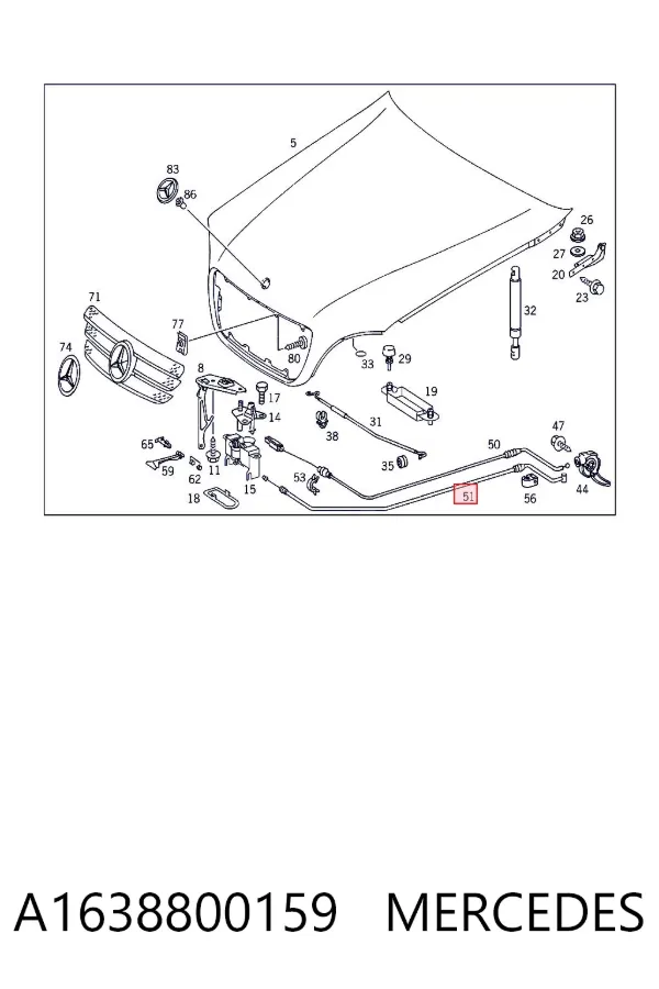 Трос капота A1638800159 Mercedes