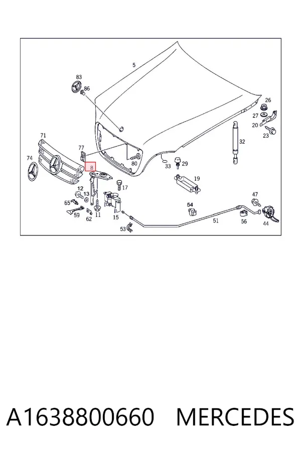 Замок капота A1638800660 Mercedes