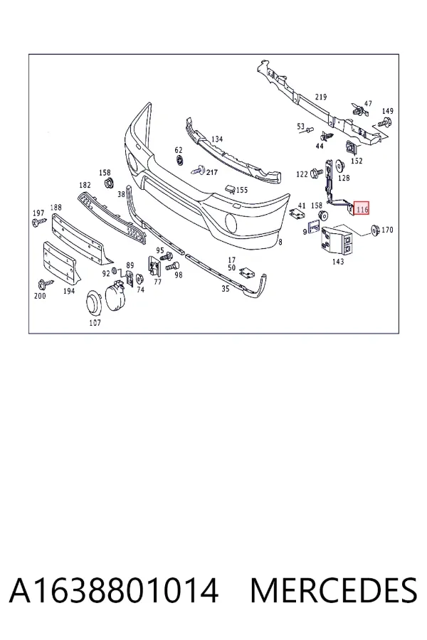 Кронштейн бампера переднего правый A1638801014 Mercedes