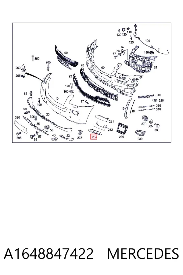 Накладка бампера переднего правая A1648847422 Mercedes