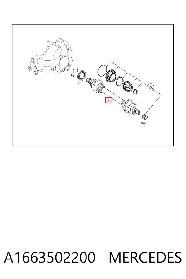 Полуось задняя левая A1663502200 Mercedes