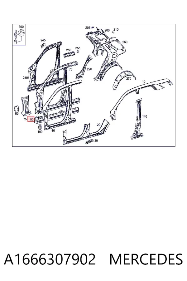 Порог внешний левый A1666307902 Mercedes