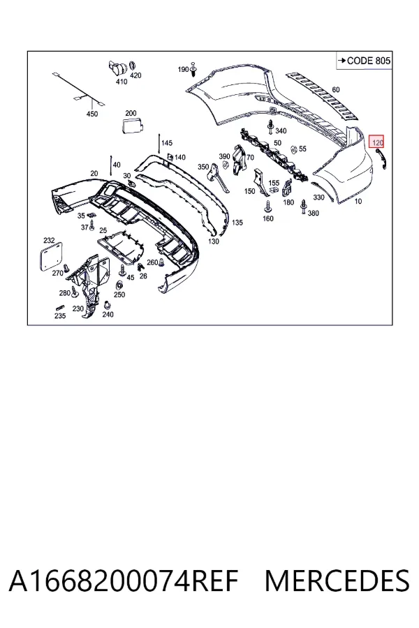 Левый отражатель заднего бампера A1668200074REF Mercedes
