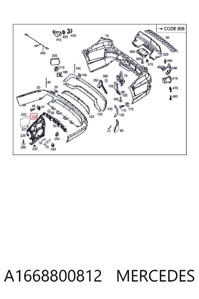 Кронштейн бампера заднего внешний правый MERCEDES A1668800812