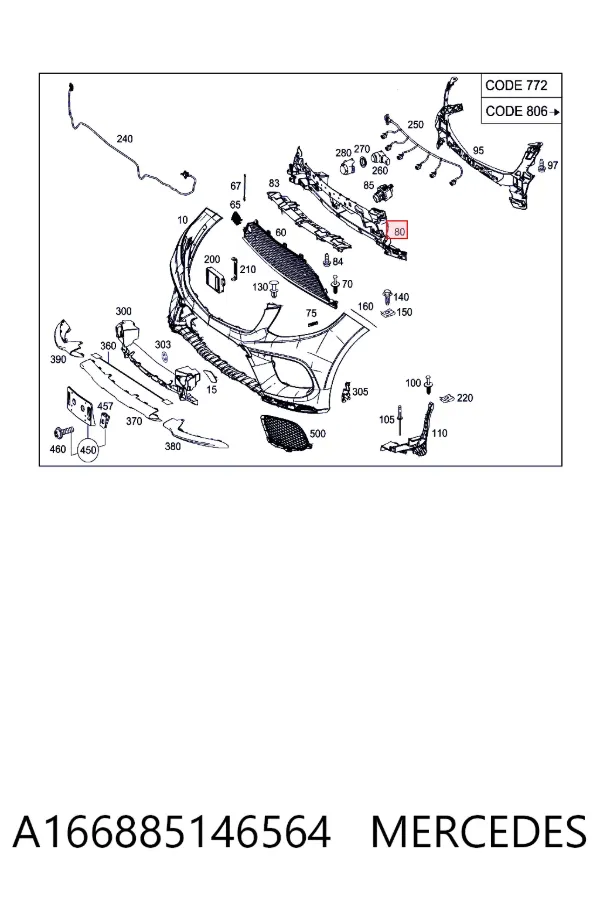 Кронштейн бампера переднего центральный A166885146564 Mercedes