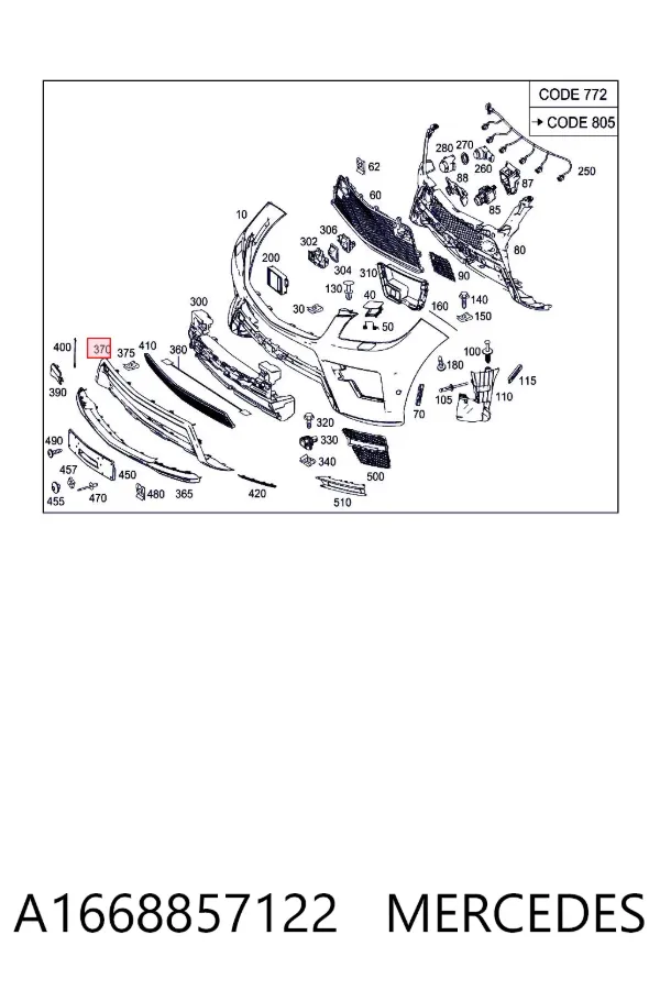 Накладка бампера переднего центральная A1668857122 Mercedes