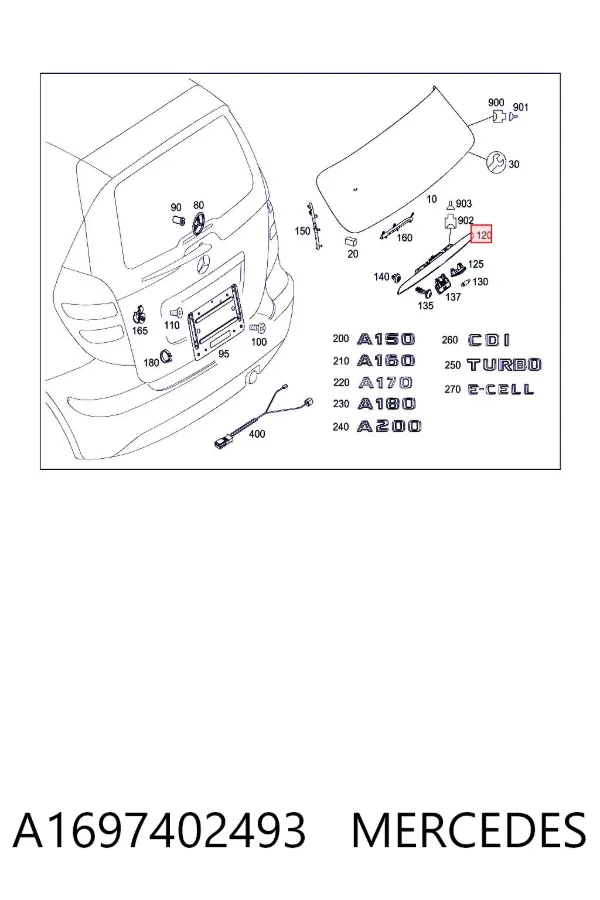 Кнопка привода замка багажника A1697402493 Mercedes