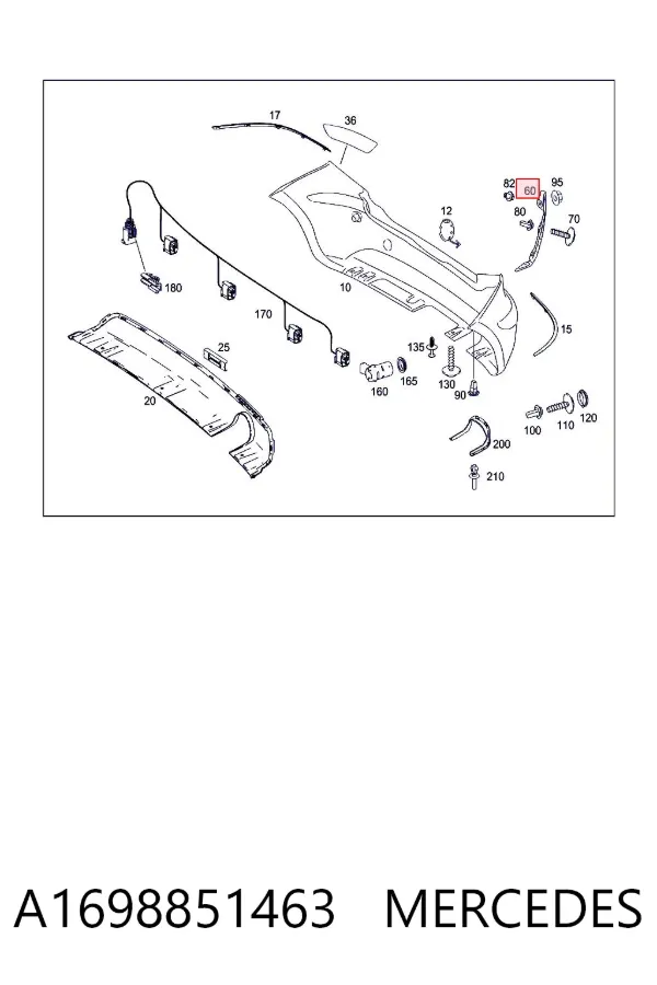 Направляющая заднего бампера правая A1698851463 Mercedes