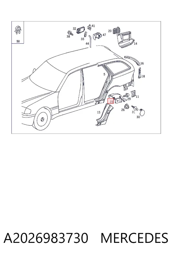 Подкрылок задний левый A2026983730 Mercedes