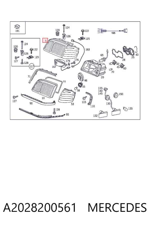 Левая фара A2028200561 Mercedes