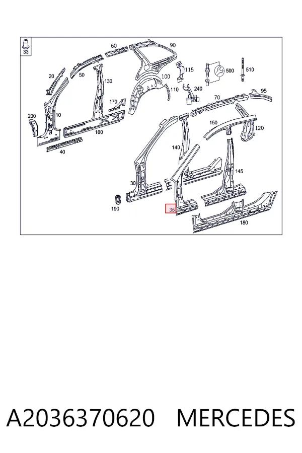 Стойка кузова передняя правая A2036370620 Mercedes