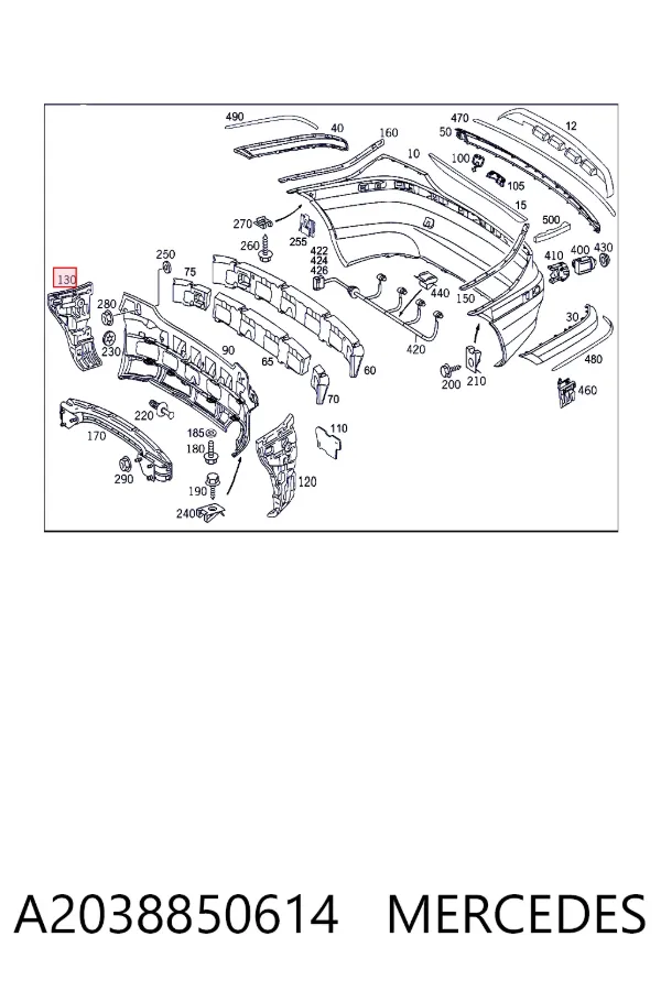 Кронштейн бампера заднего правый A2038850614 Mercedes