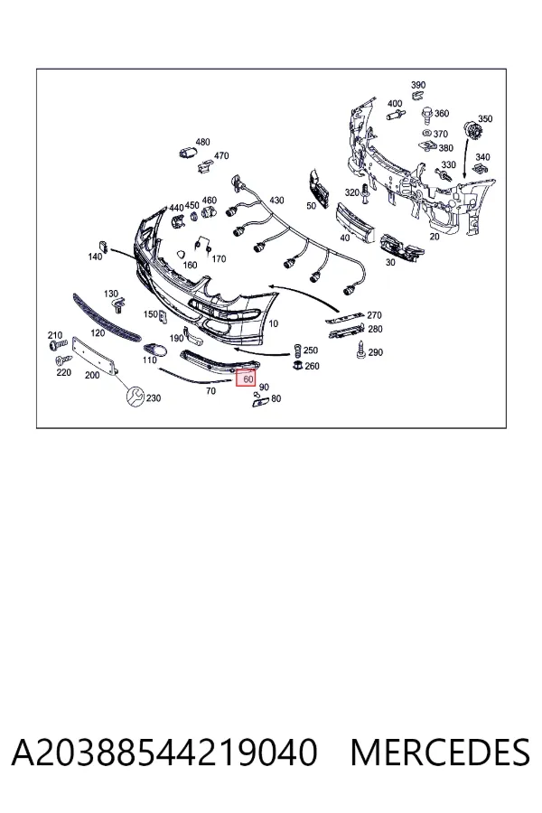 Молдинг бампера переднего правый Mercedes A2038854421 цена, от 37.11 USD