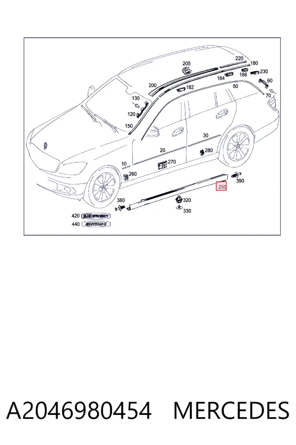 Накладка (молдинг) порога наружная правая A2046980454 Mercedes