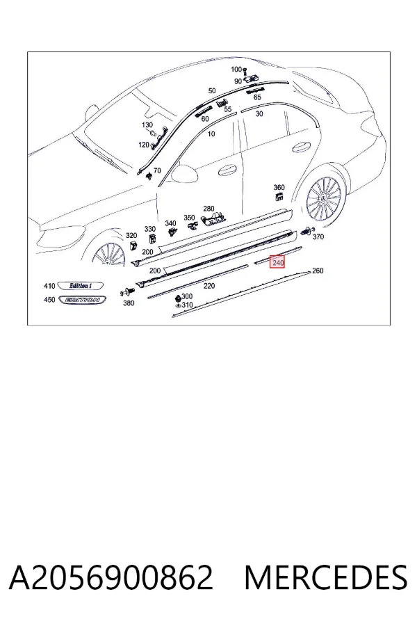 Накладка (молдинг) порога наружная задняя правая A2056900862 Mercedes